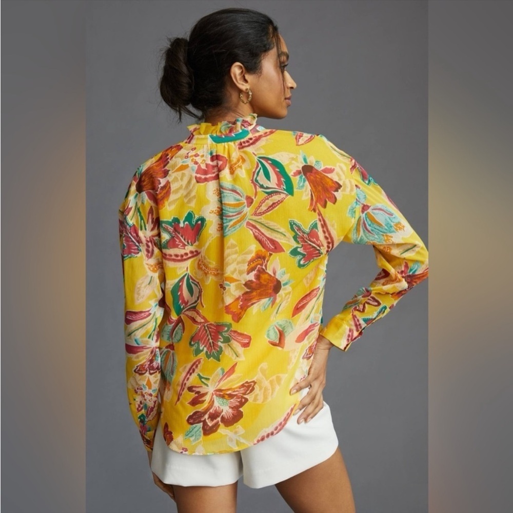 Anthropologie Yellow Floral Button-Up Blouse - Picture 3 of 15
